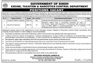 Excise and Taxation Department Sindh Jobs 2023 Apply online