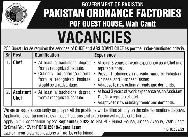 Pakistan Ordnance Factories Wah Cantt Jobs 2023