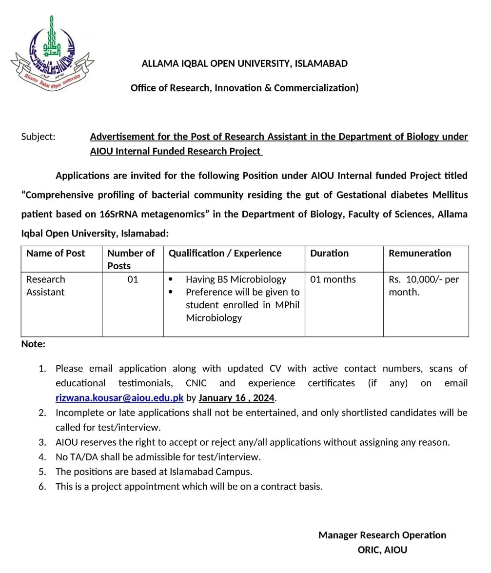 Allama Iqbal Open University AIOU Jobs 2024