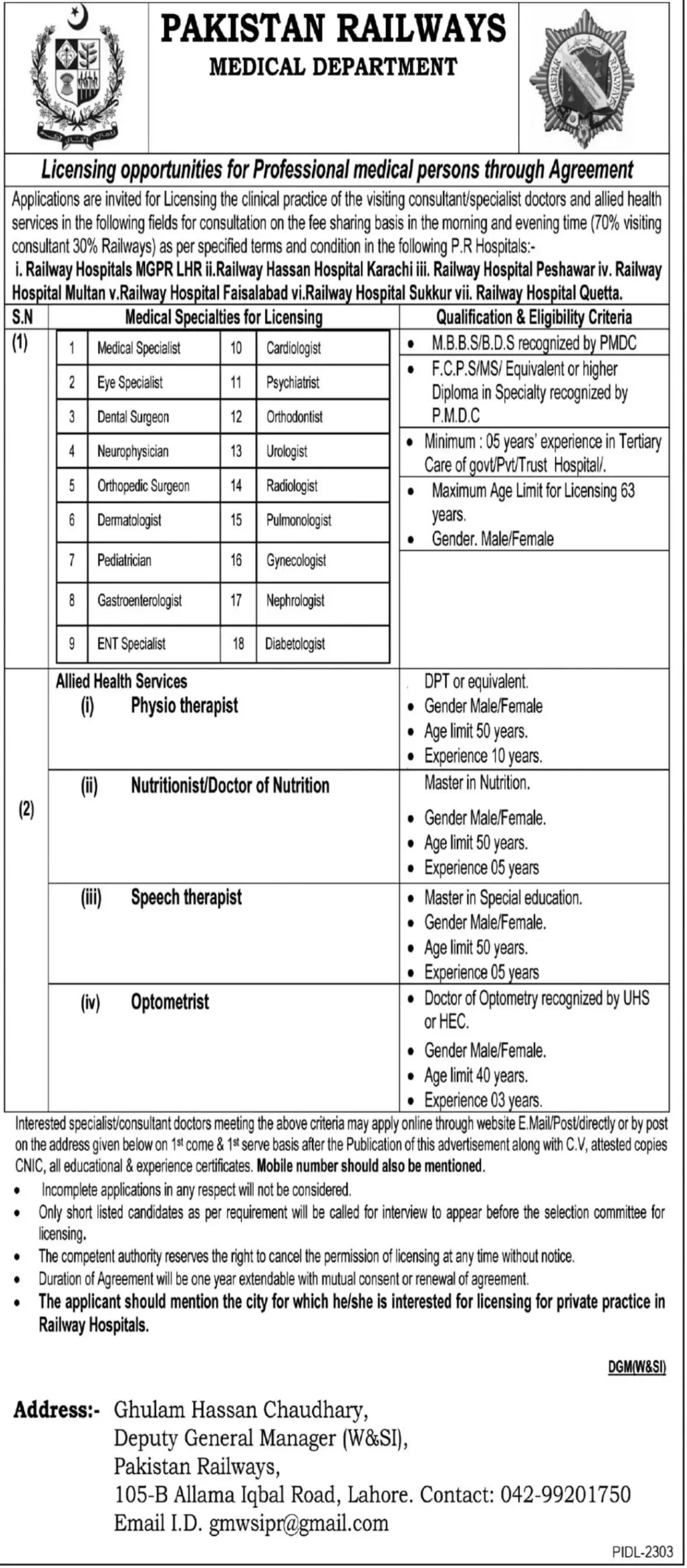 Pakistan Railways Medical Department Jobs 2024
