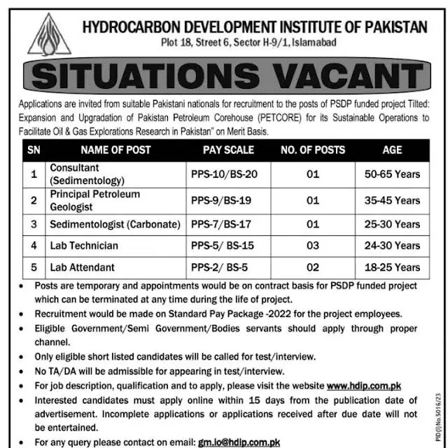Hydrocarbon Development Institute Of Pakistan Jobs 2024