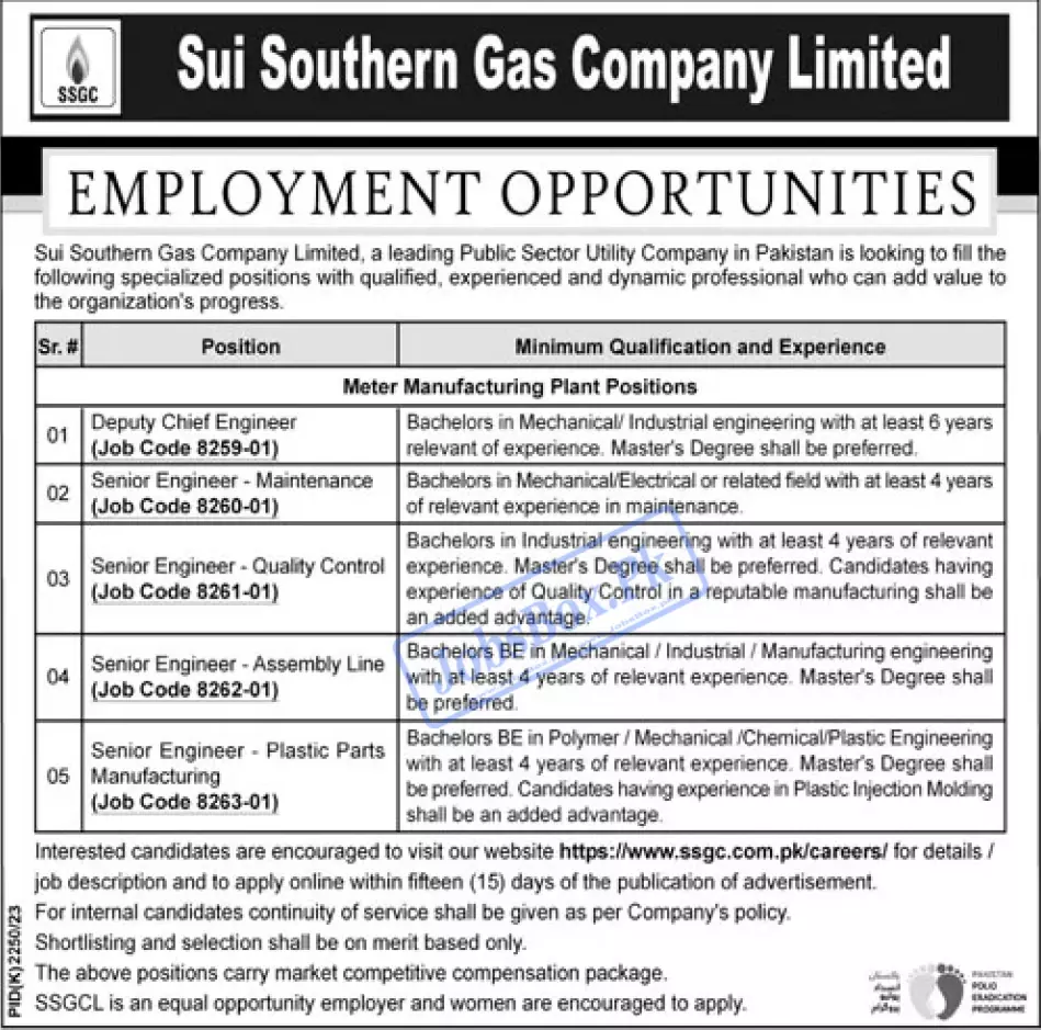Sui Southern Gas Company Limited SSGC Jobs 2024