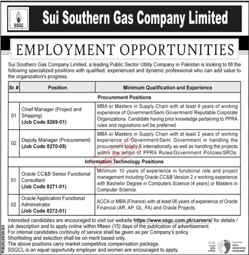 Sui Southern Gas Company Jobs 2024 Online Apply