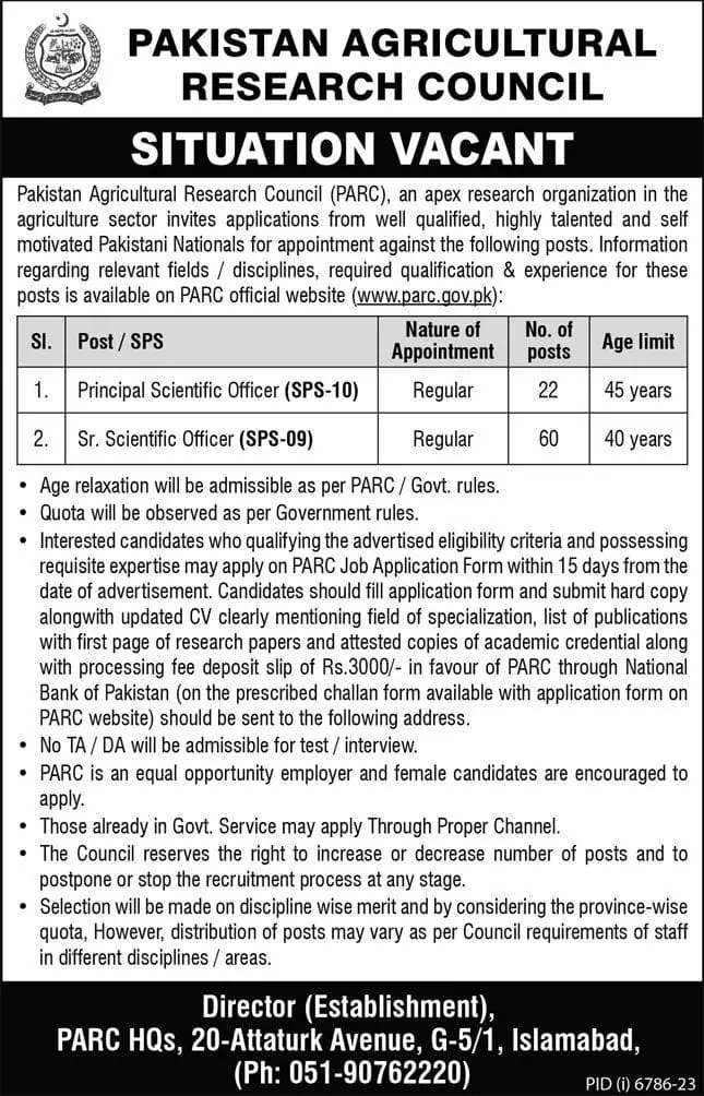 Pakistan Agricultural Research Council PARC Jobs 2024 Online Apply