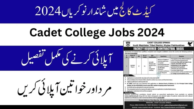 Cadet College Spinkai Lecturer Jobs 2024