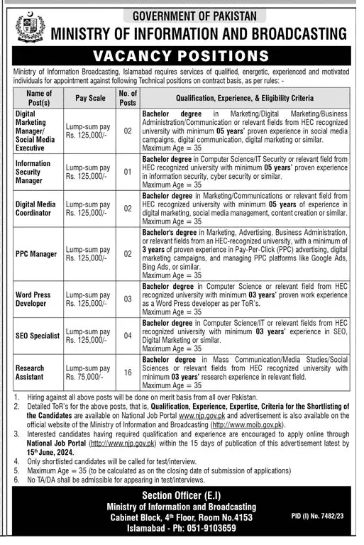 Ministry of Information and Broadcasting Jobs 2024 Apply Online