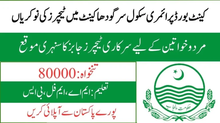 Cantt Board Primary School Sargodha Jobs 2024