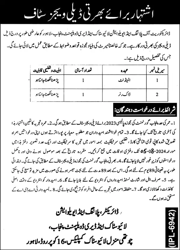 Livestock and Dairy Development Department Class IV Jobs 2024