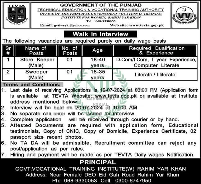 Technical Education and Vocational Training Authority TEVTA Punjab Jobs 2024