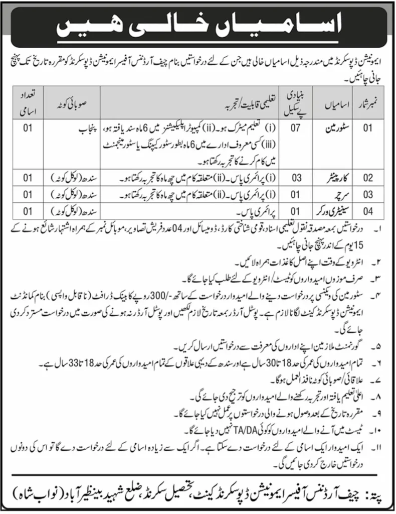 Ammunition Depot Sakrand Jobs 2024 Apply Now