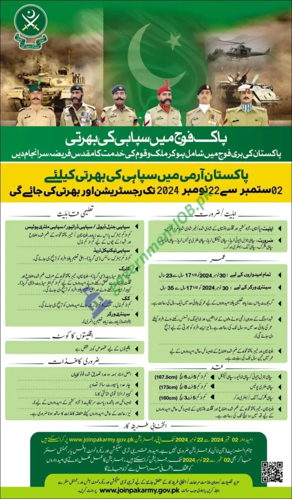 Join Pakistan Army as a Sepoy: Online Registration from September 2 to November 22, 2024