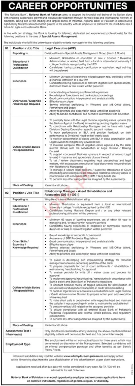 National Bank Of Pakistan NBP Jobs August 2024