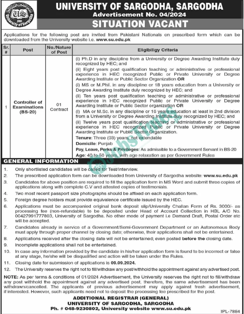 University of Sargodha UOS Jobs 2024