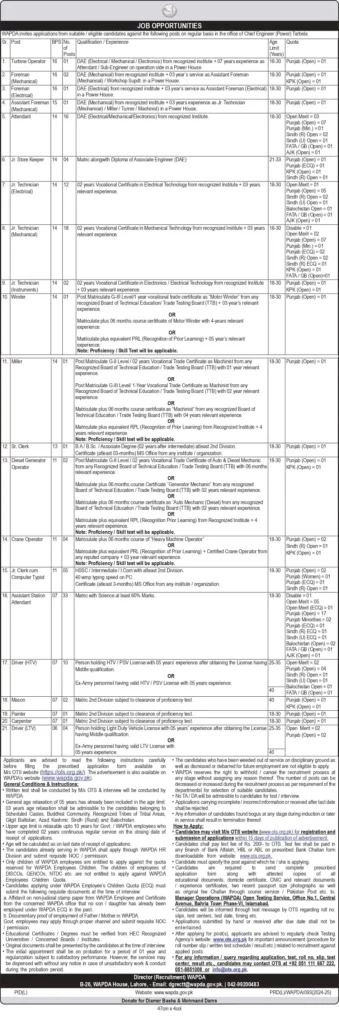 Water and Power Development Authority Wapda jobs 2024 Application form