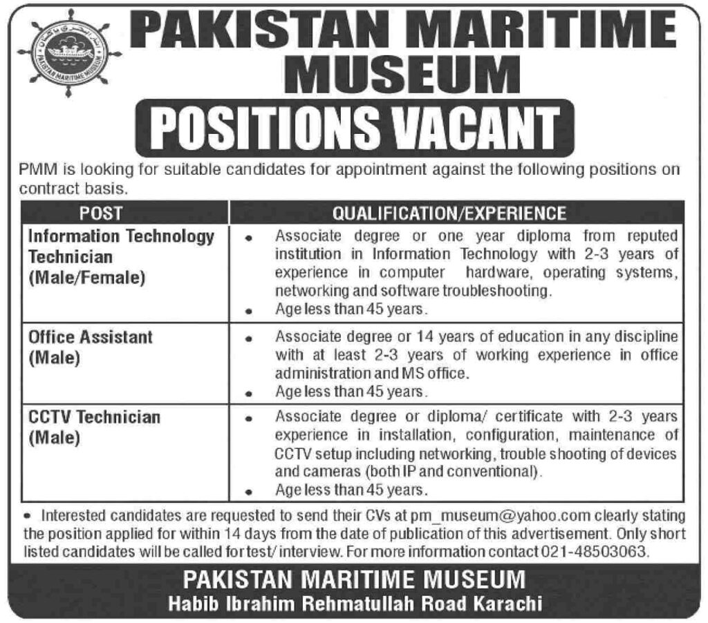 Pakistan Maritime Museum PMM Jobs 2024