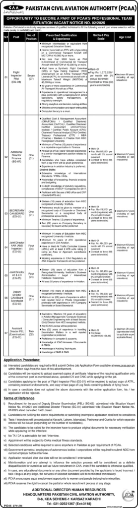 Pakistan Civil Aviation Authority PCAA Jobs 2025 Apply Now