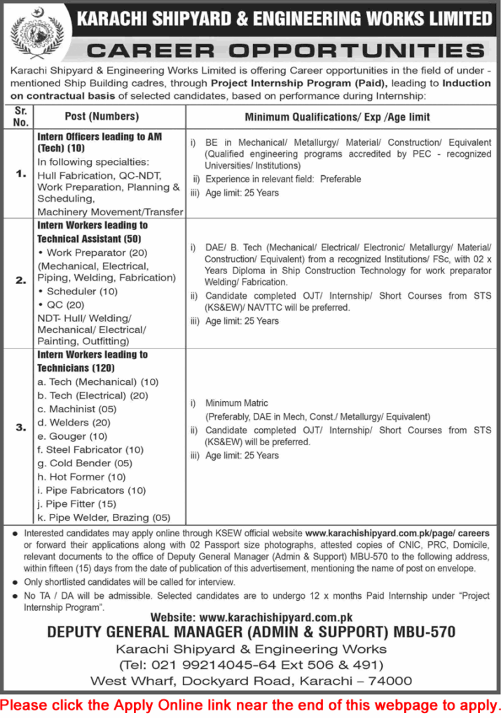 Karachi Shipyard and Engineering Works KSEW Paid Internship Program 2025 2 Karachi Shipyard and Engineering Works KSEW Paid Internship Program 2025