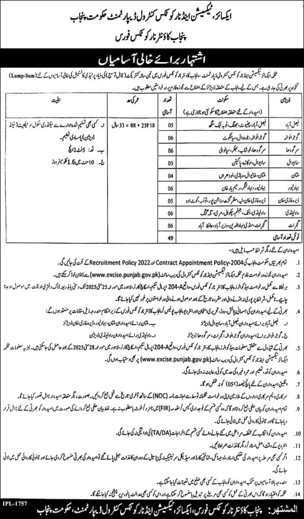 Lady Constable Jobs in Punjab Excise, Taxation & Narcotics Control Department 2025 2 Lady Constable Jobs in Punjab Excise, Taxation & Narcotics Control Department 2025